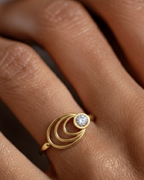 Gold ring with a diamond on a person's finger